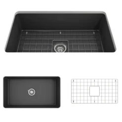 BOCCHI Sotto 32" Fireclay Undermount Single Bowl Kitchen Sink, Matte Dark Gray, 1362-020-0120