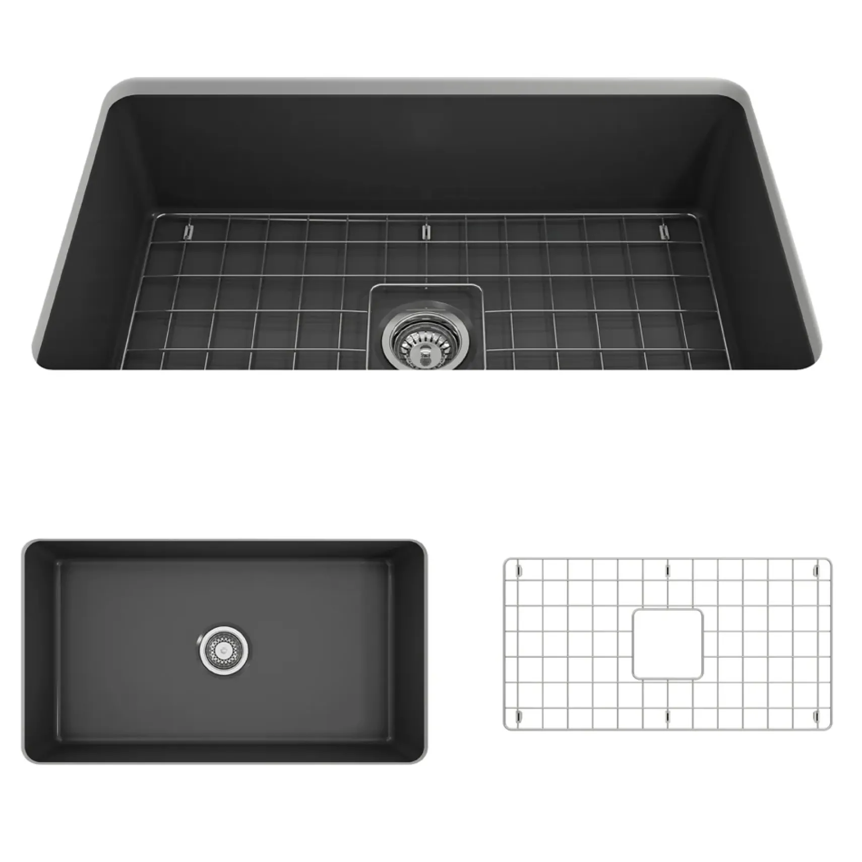 BOCCHI Sotto 32" Fireclay Undermount Single Bowl Kitchen Sink, Matte Dark Gray, 1362-020-0120