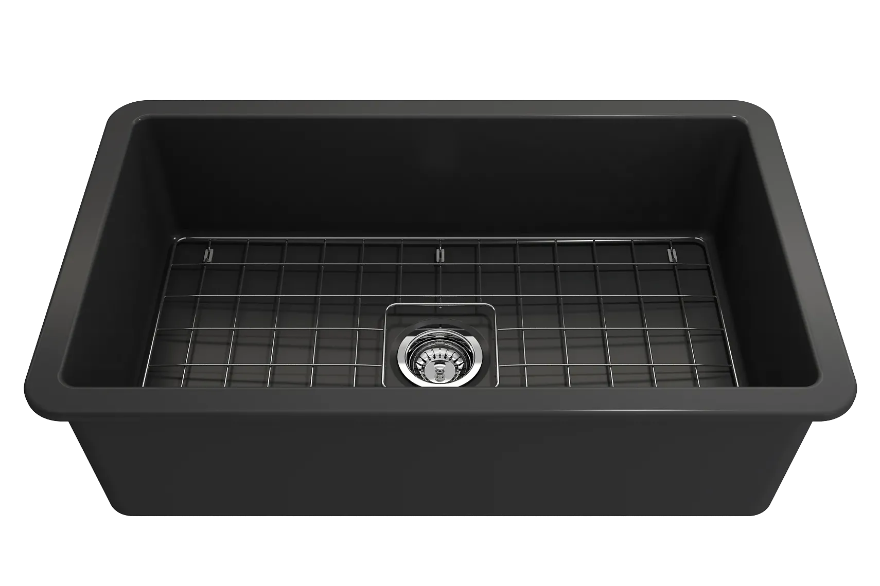BOCCHI Sotto 32" Fireclay Undermount Single Bowl Kitchen Sink, Matte Dark Gray, 1362-020-0120