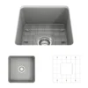 BOCCHI Sotto 18" Fireclay Undermount Single Bowl Bar Sink with Protective Bottom Grid and Strainer, Matte Gray, 1359-006-0120