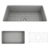 BOCCHI Sotto 32" Fireclay Undermount Single Bowl Kitchen Sink, Matte Gray, 1362-006-0120