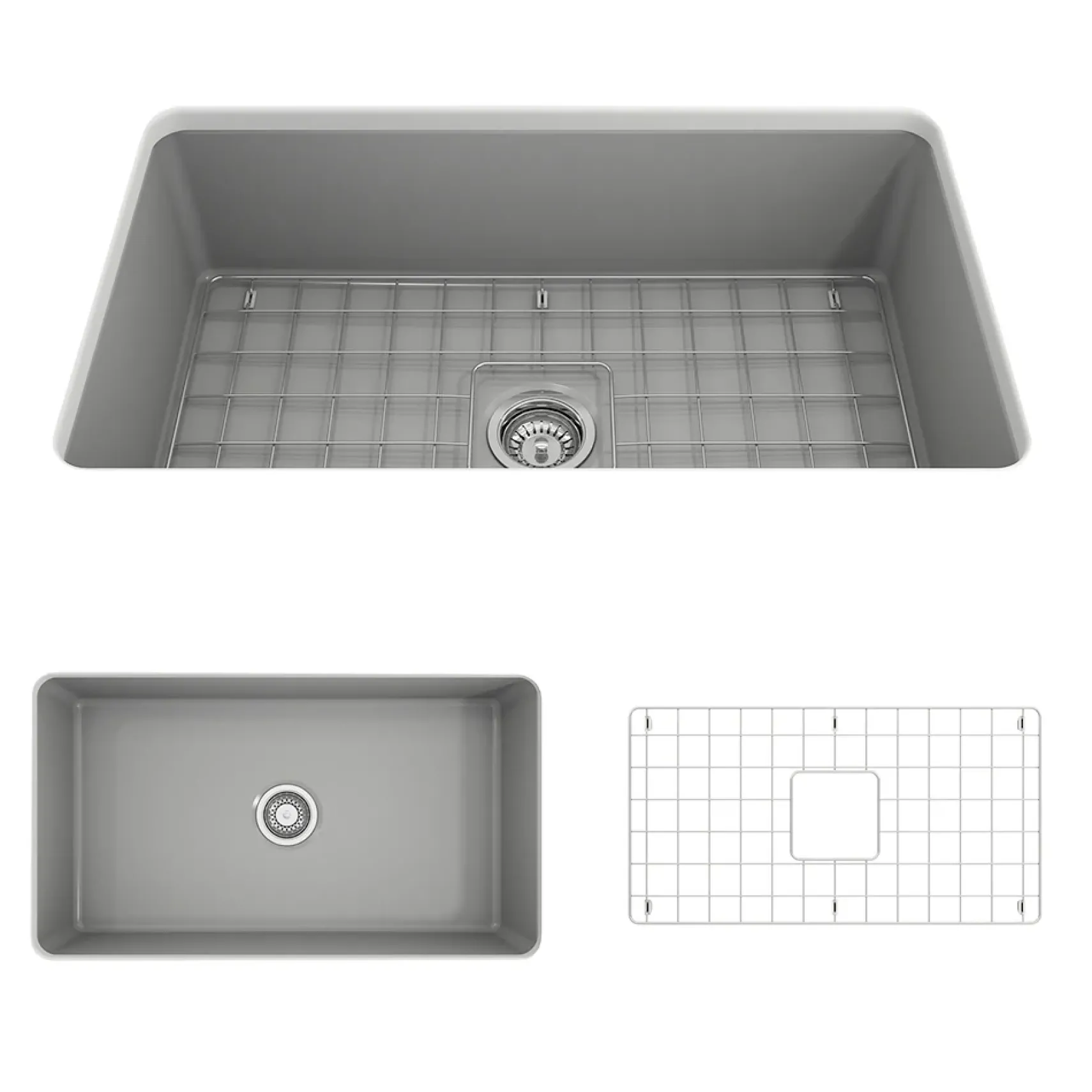 BOCCHI Sotto 32" Fireclay Undermount Single Bowl Kitchen Sink, Matte Gray, 1362-006-0120