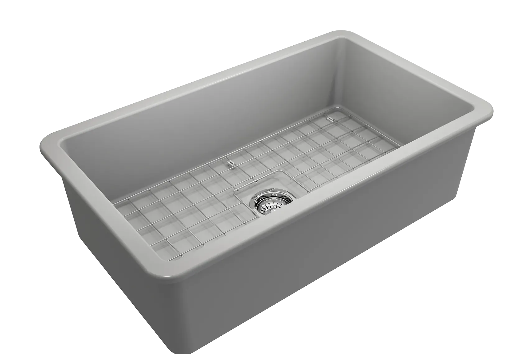 BOCCHI Sotto 32" Fireclay Undermount Single Bowl Kitchen Sink, Matte Gray, 1362-006-0120