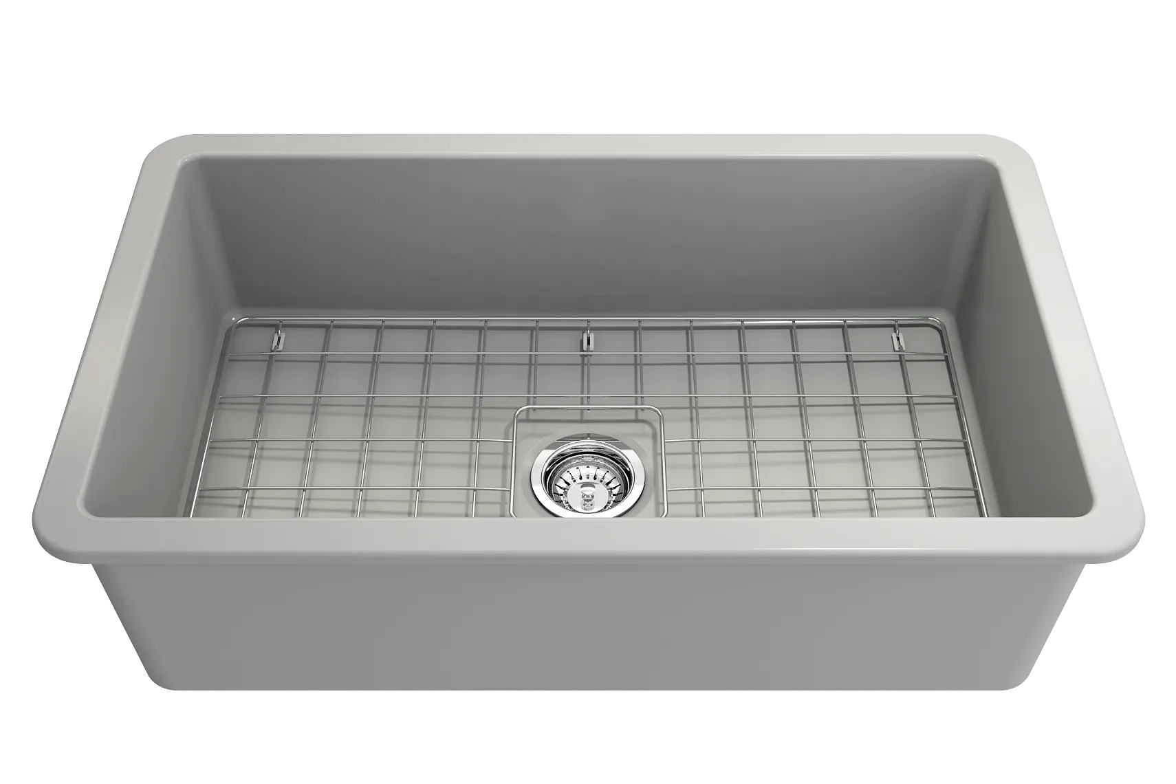 BOCCHI Sotto 32" Fireclay Undermount Single Bowl Kitchen Sink, Matte Gray, 1362-006-0120