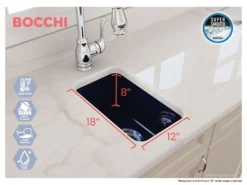 BOCCHI Sotto 12" Fireclay Undermount Single Bowl Bar Sink with Strainer, Sapphire Blue, 1358-010-0120