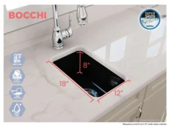 BOCCHI Sotto 12" Fireclay Undermount Single Bowl Bar Sink with Strainer, Black, 1358-005-0120