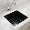 BOCCHI Sotto 18" Fireclay Undermount Single Bowl Bar Sink with Protective Bottom Grid and Strainer, Black, 1359-005-0120