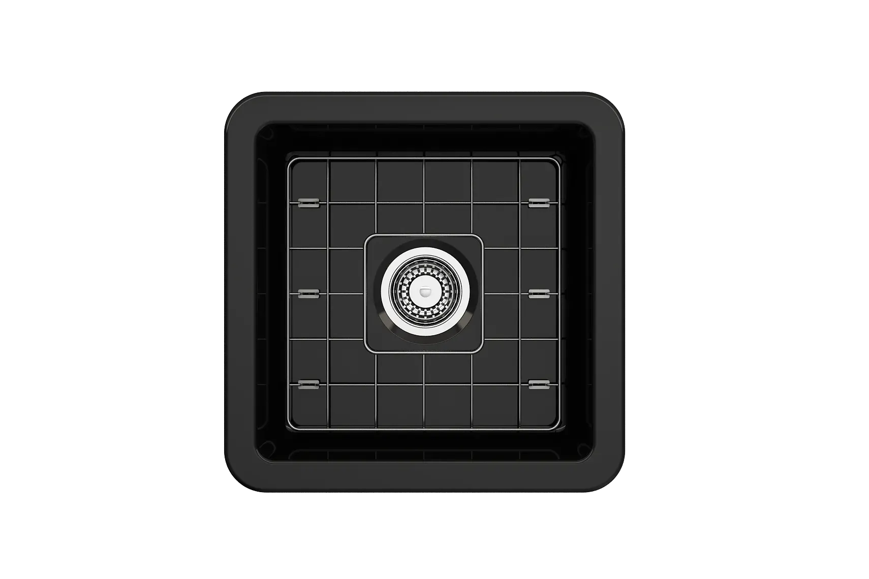 BOCCHI Sotto 18" Fireclay Undermount Single Bowl Bar Sink with Protective Bottom Grid and Strainer, Black, 1359-005-0120
