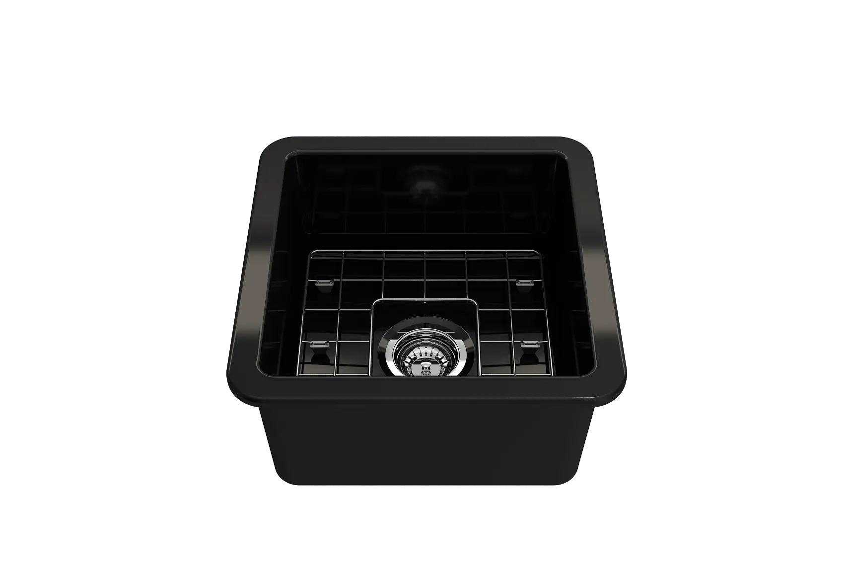 BOCCHI Sotto 18" Fireclay Undermount Single Bowl Bar Sink with Protective Bottom Grid and Strainer, Black, 1359-005-0120