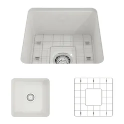 BOCCHI Sotto 18" Fireclay Undermount Single Bowl Bar Sink with Protective Bottom Grid and Strainer, White, 1359-001-0120