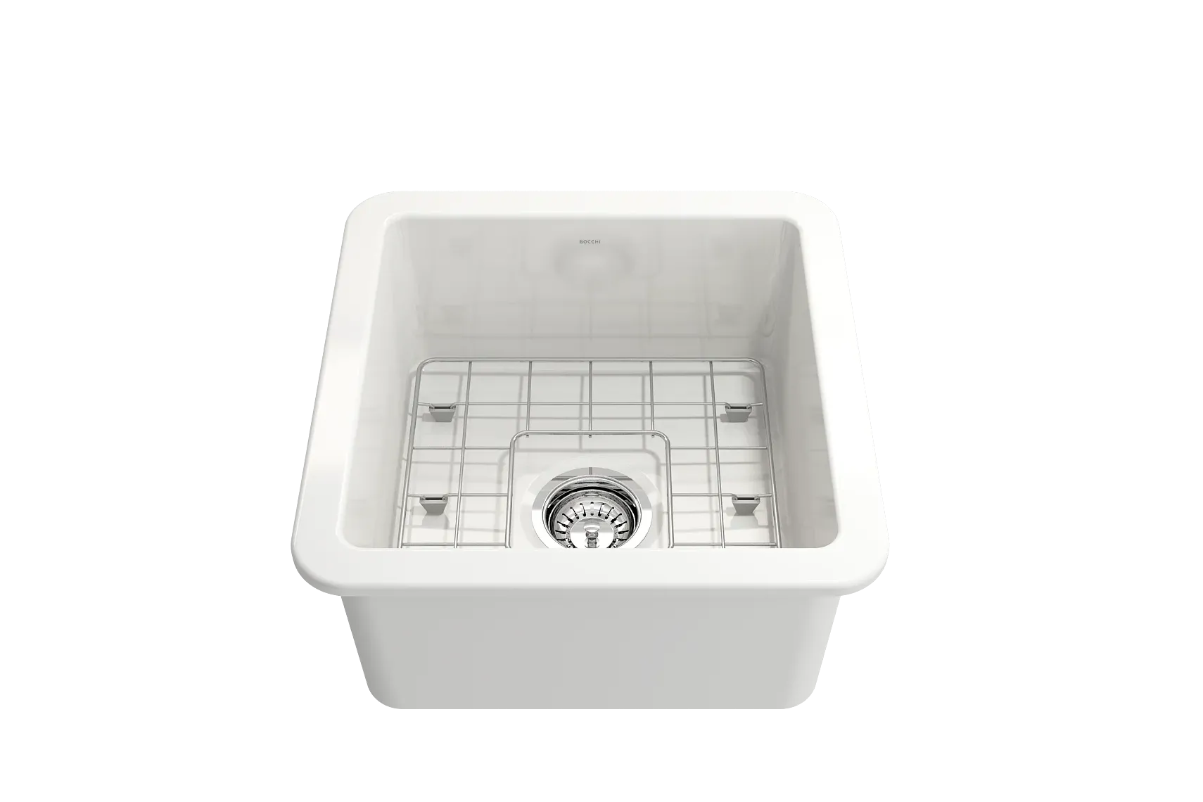 BOCCHI Sotto 18" Fireclay Undermount Single Bowl Bar Sink with Protective Bottom Grid and Strainer, White, 1359-001-0120
