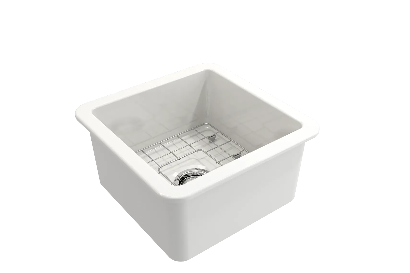 BOCCHI Sotto 18" Fireclay Undermount Single Bowl Bar Sink with Protective Bottom Grid and Strainer, White, 1359-001-0120