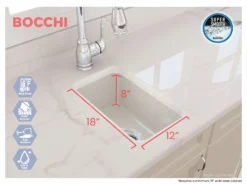 BOCCHI Sotto 12" Fireclay Undermount Single Bowl Bar Sink with Strainer, Biscuit, 1358-014-0120