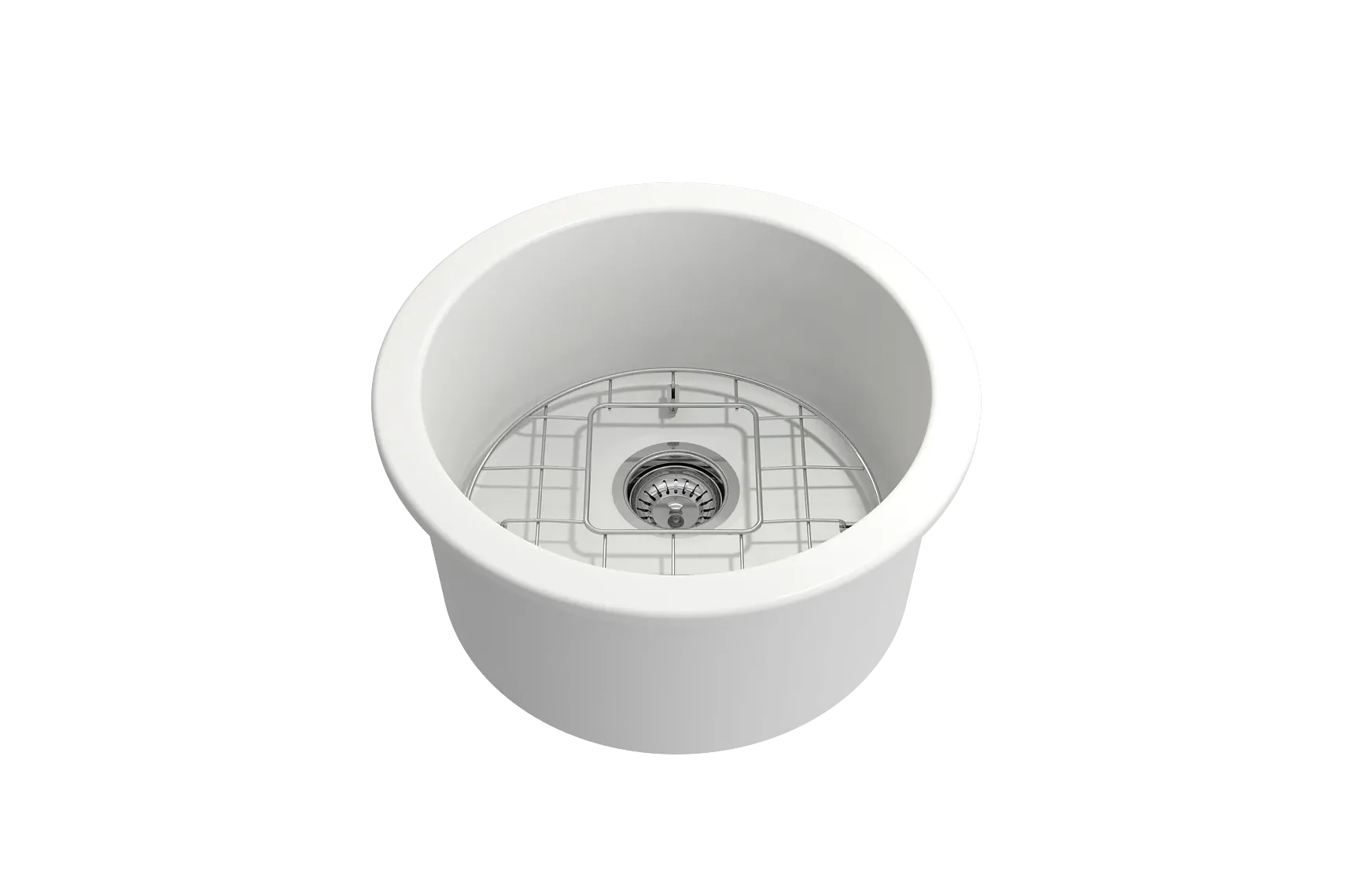 BOCCHI Sotto 18.5" Round Fireclay Undermount Single Bowl Bar Sink with Protective Bottom Grid and Strainer, Matte White, 1361-002-0120