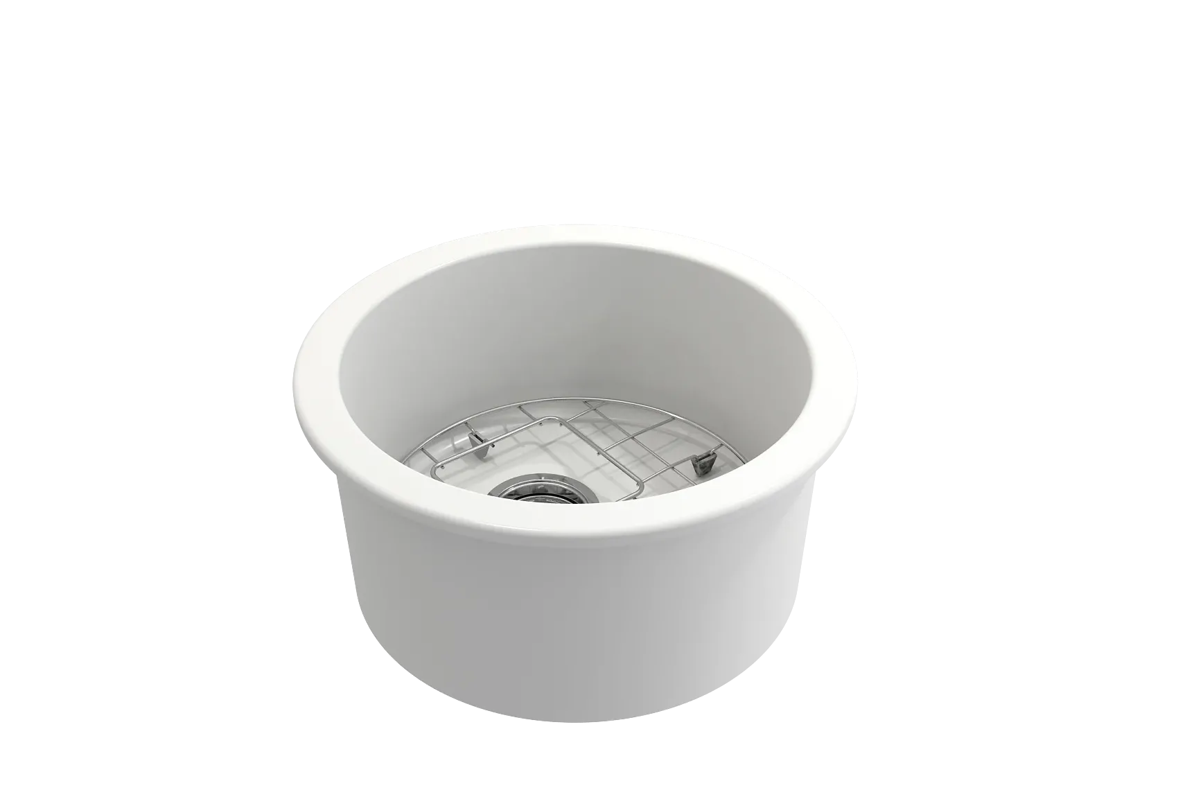BOCCHI Sotto 18.5" Round Fireclay Undermount Single Bowl Bar Sink with Protective Bottom Grid and Strainer, Matte White, 1361-002-0120