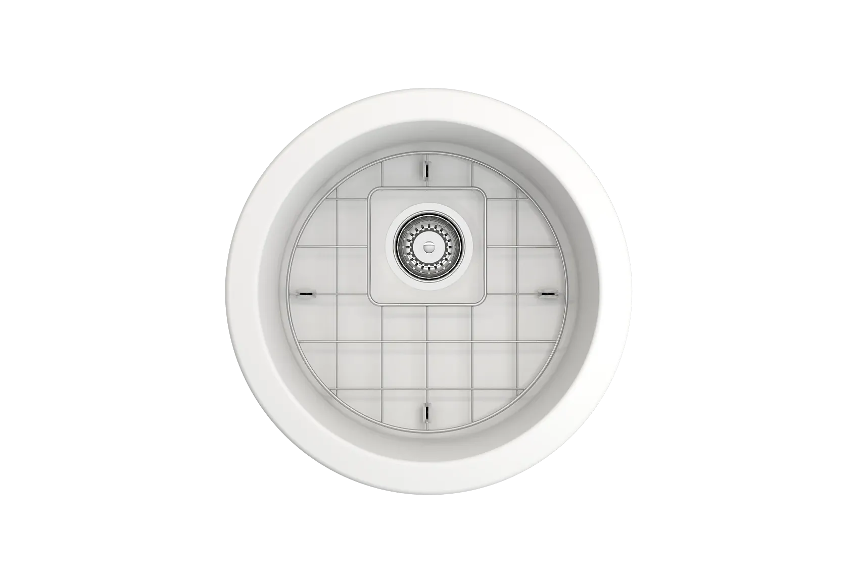 BOCCHI Sotto 18.5" Round Fireclay Undermount Single Bowl Bar Sink with Protective Bottom Grid and Strainer, Matte White, 1361-002-0120
