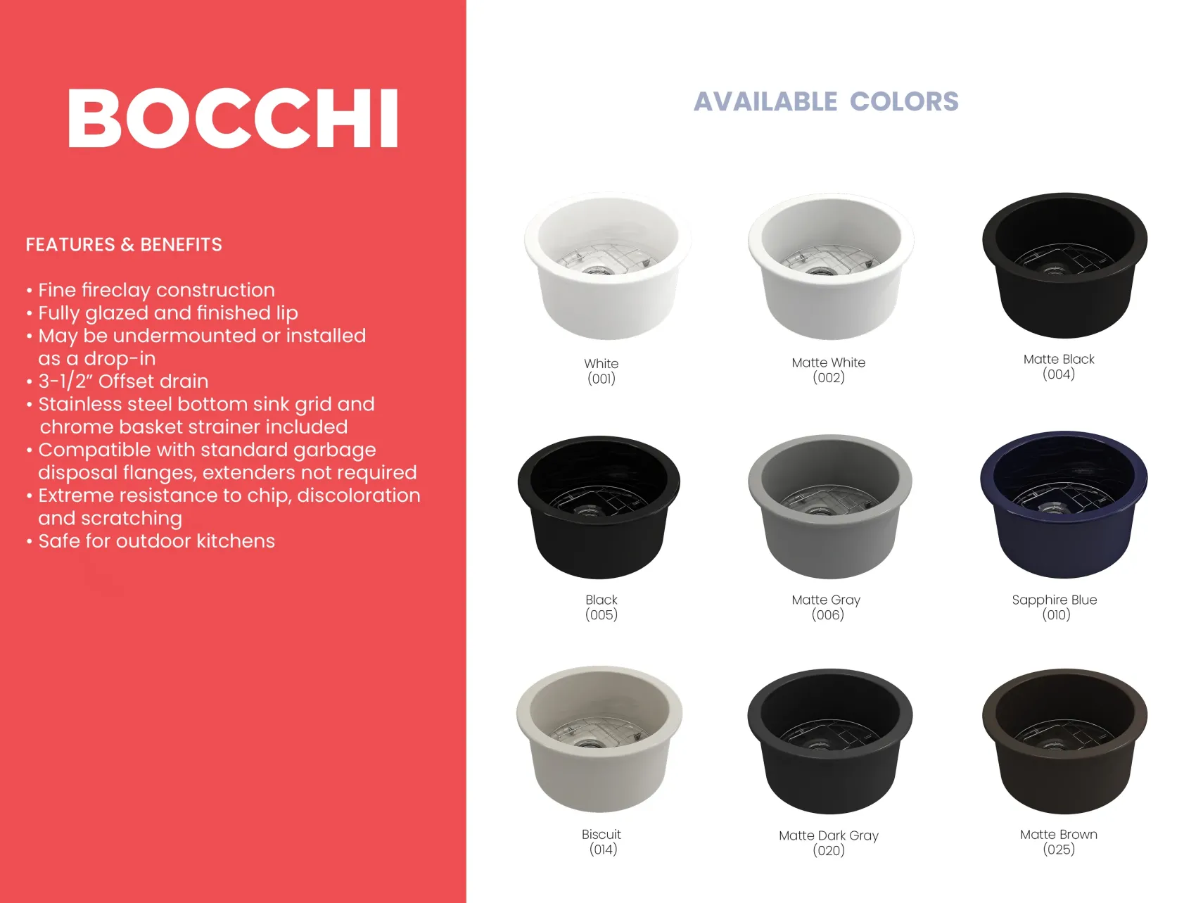 BOCCHI Sotto 18.5" Round Fireclay Undermount Single Bowl Bar Sink with Protective Bottom Grid and Strainer, Matte White, 1361-002-0120