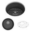 BOCCHI Sotto 18.5" Round Fireclay Undermount Single Bowl Bar Sink with Protective Bottom Grid and Strainer, Matte Dark Gray, 1361-020-0120