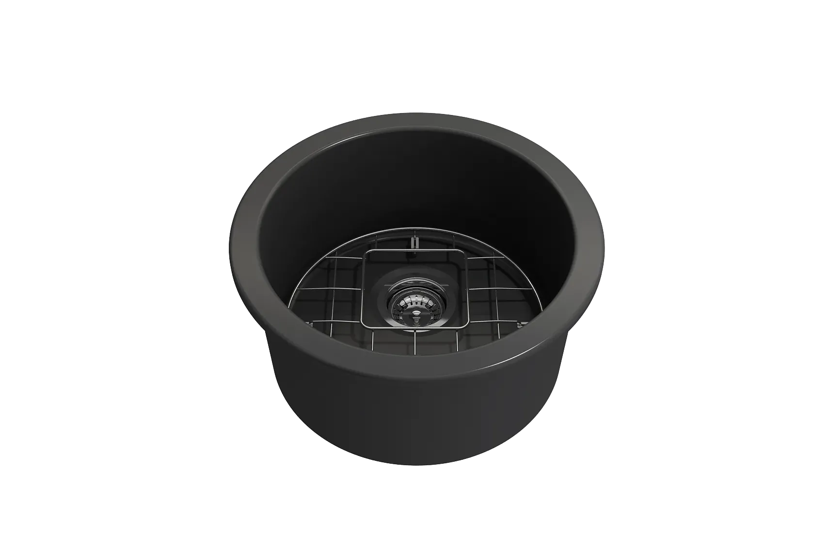 BOCCHI Sotto 18.5" Round Fireclay Undermount Single Bowl Bar Sink with Protective Bottom Grid and Strainer, Matte Dark Gray, 1361-020-0120