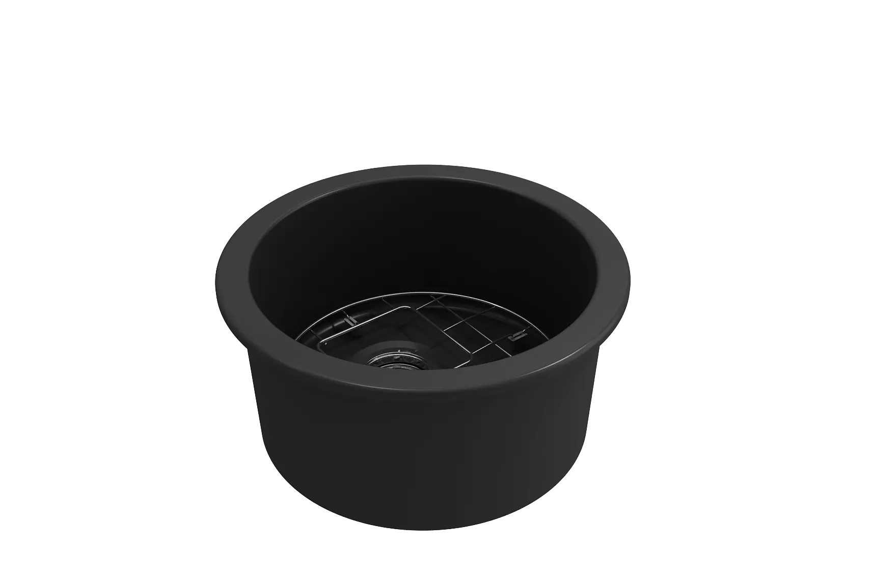 BOCCHI Sotto 18.5" Round Fireclay Undermount Single Bowl Bar Sink with Protective Bottom Grid and Strainer, Matte Dark Gray, 1361-020-0120