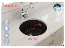 BOCCHI Sotto 18.5" Round Fireclay Undermount Single Bowl Bar Sink with Protective Bottom Grid and Strainer, Matte Brown, 1361-025-0120