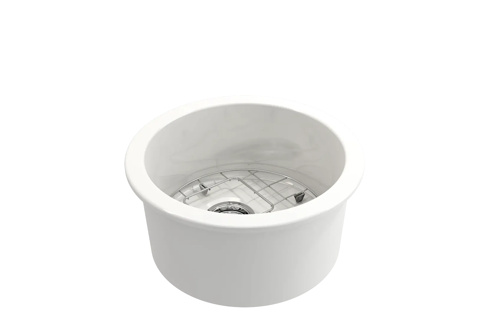 BOCCHI Sotto 18.5" Round Fireclay Undermount Single Bowl Bar Sink with Protective Bottom Grid and Strainer, White, 1361-001-0120