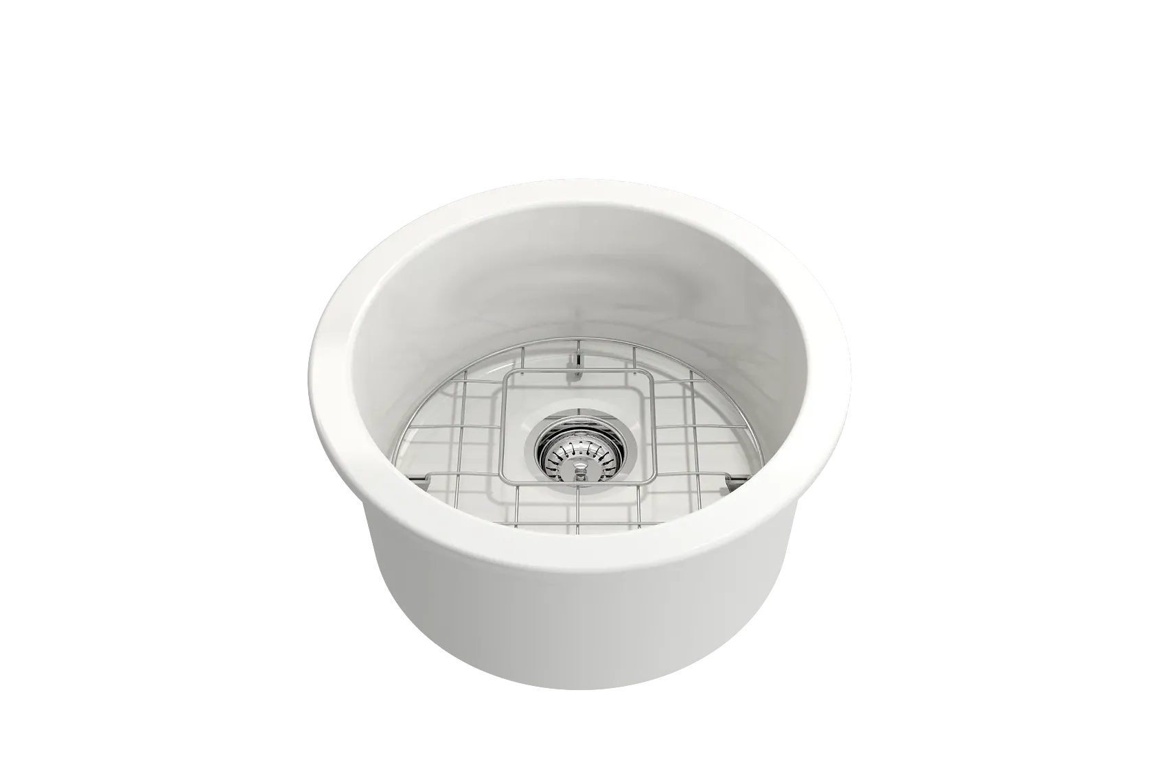 BOCCHI Sotto 18.5" Round Fireclay Undermount Single Bowl Bar Sink with Protective Bottom Grid and Strainer, White, 1361-001-0120