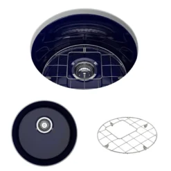 BOCCHI Sotto 18.5" Round Fireclay Undermount Single Bowl Bar Sink with Protective Bottom Grid and Strainer, Sapphire Blue, 1361-010-0120