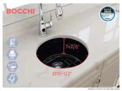 BOCCHI Sotto 18.5" Round Fireclay Undermount Single Bowl Bar Sink with Protective Bottom Grid and Strainer, Sapphire Blue, 1361-010-0120