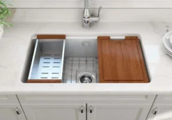 BOCCHI Sotto 32" White Dual Mount Fireclay Workstation Kitchen Sink Kit with Stainless Steel Faucet and Accessories, 1362-001-2024SS