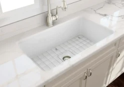 BOCCHI Sotto 32" White Dual Mount Fireclay Workstation Kitchen Sink Kit with Stainless Steel Faucet and Accessories, 1362-001-2024SS