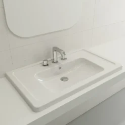 BOCCHI Taormina 34" Rectangle Wallmount Fireclay Bathroom Sink, White, 3 Faucet Hole, 1008-001-0127