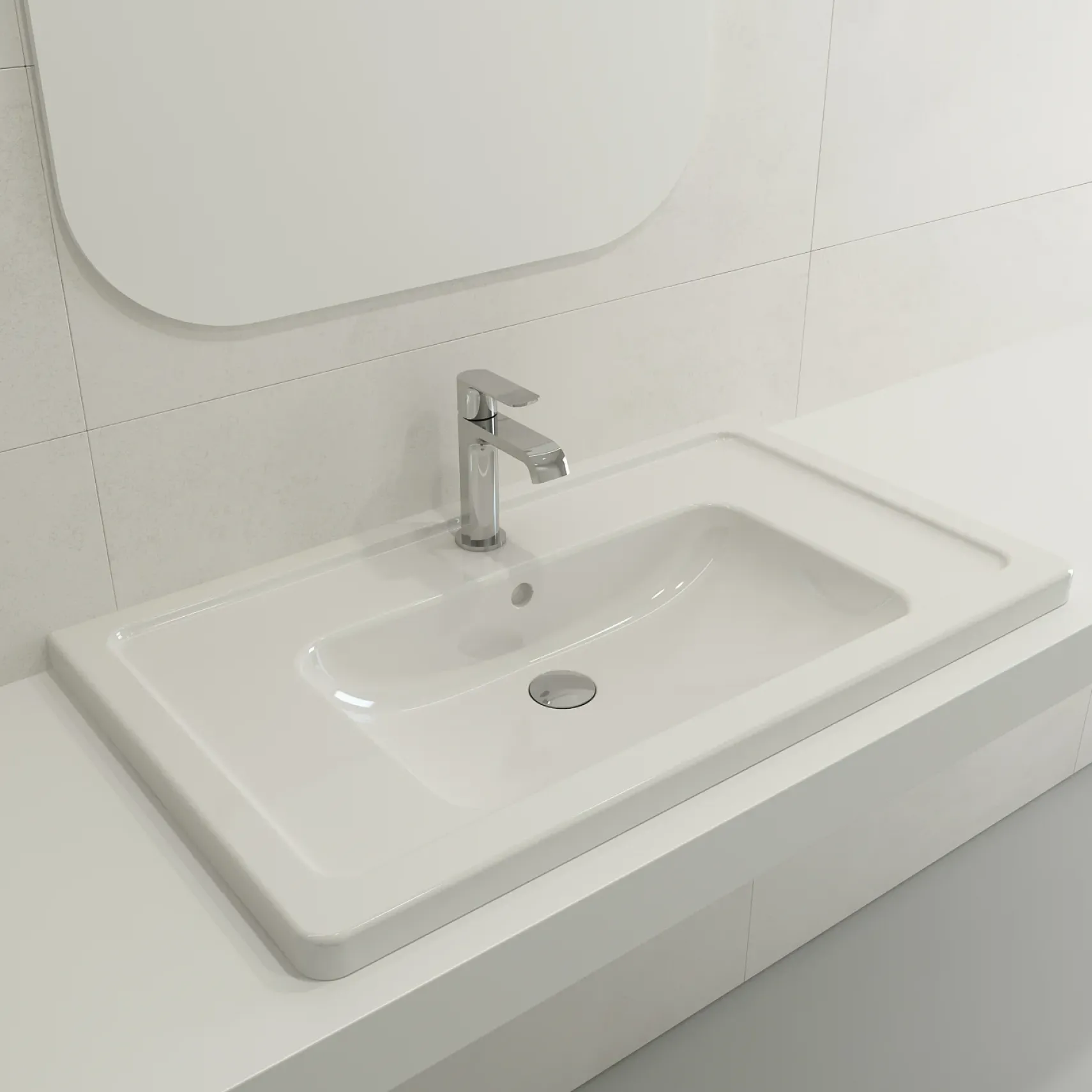 BOCCHI Taormina 34" Rectangle Wallmount Fireclay Bathroom Sink, White, Single Faucet Hole, 1008-001-0126