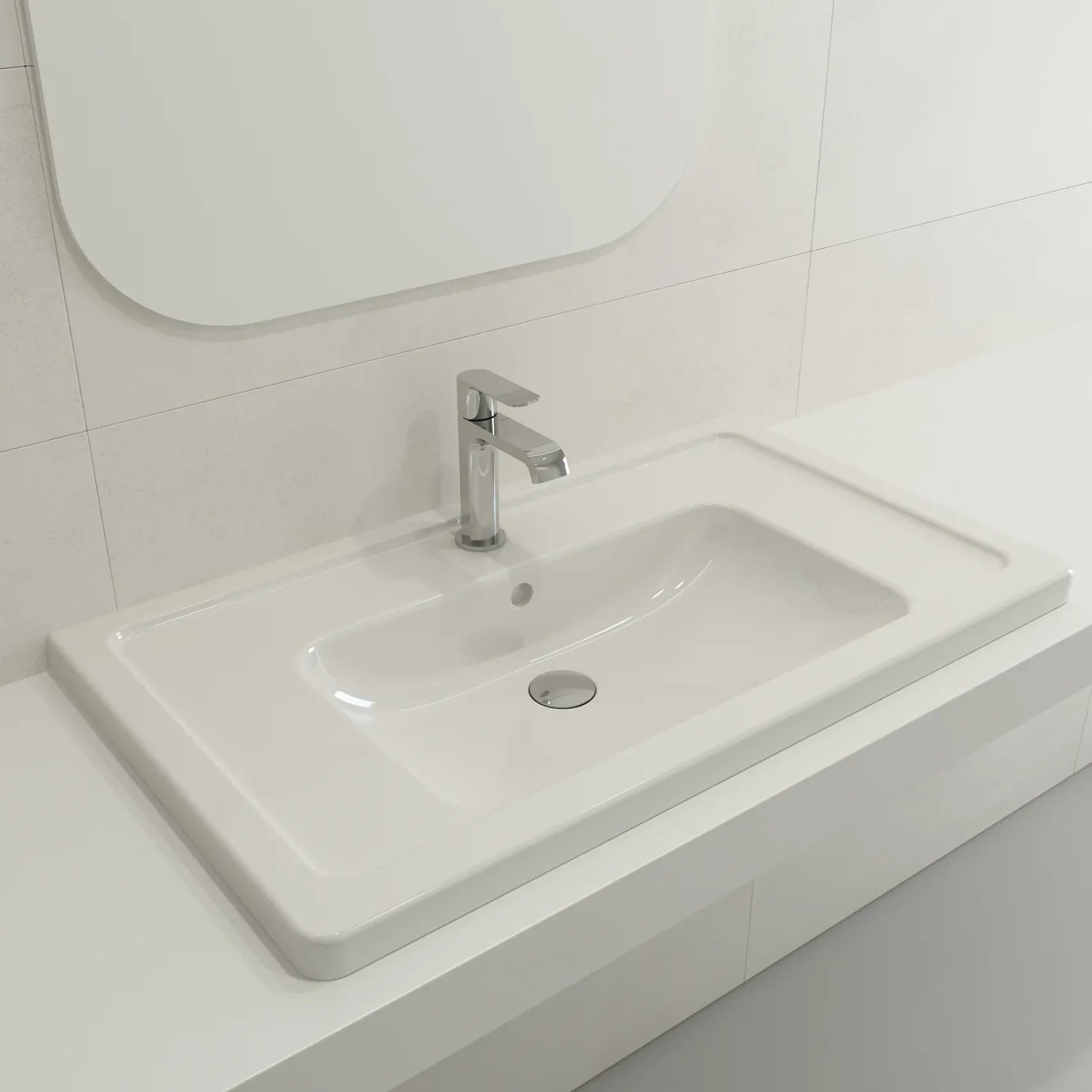 BOCCHI Taormina 34" Rectangle Wallmount Fireclay Bathroom Sink, White, Single Faucet Hole, 1008-001-0126