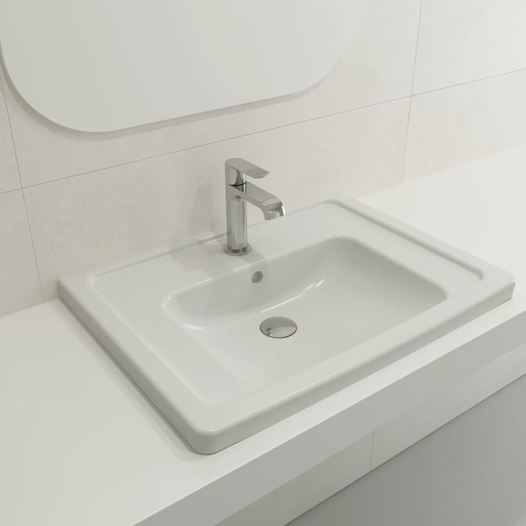 BOCCHI Taormina 26" Rectangle Wallmount Fireclay Bathroom Sink, Matte White, Single Faucet Hole, 1007-002-0126