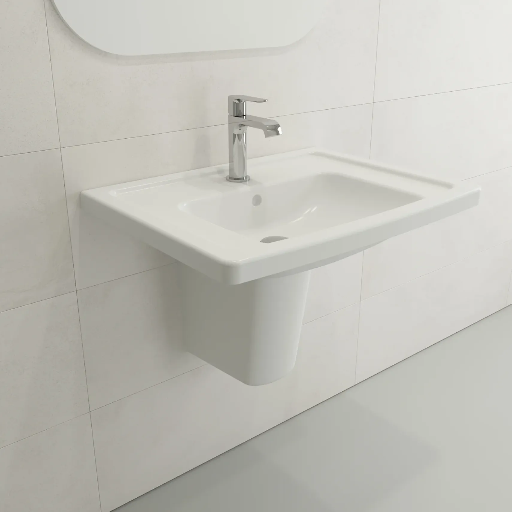 BOCCHI Taormina 26" Rectangle Wallmount Fireclay Bathroom Sink, Matte White, Single Faucet Hole, 1007-002-0126