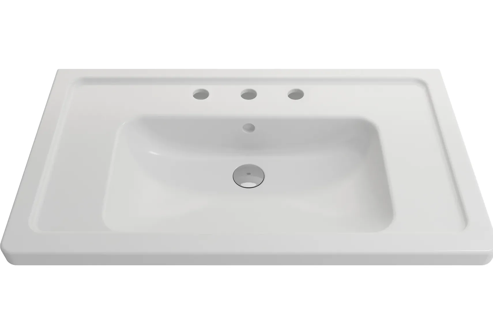 BOCCHI Taormina 34" Rectangle Wallmount Fireclay Bathroom Sink, Matte White, 3 Faucet Hole, 1008-002-0127