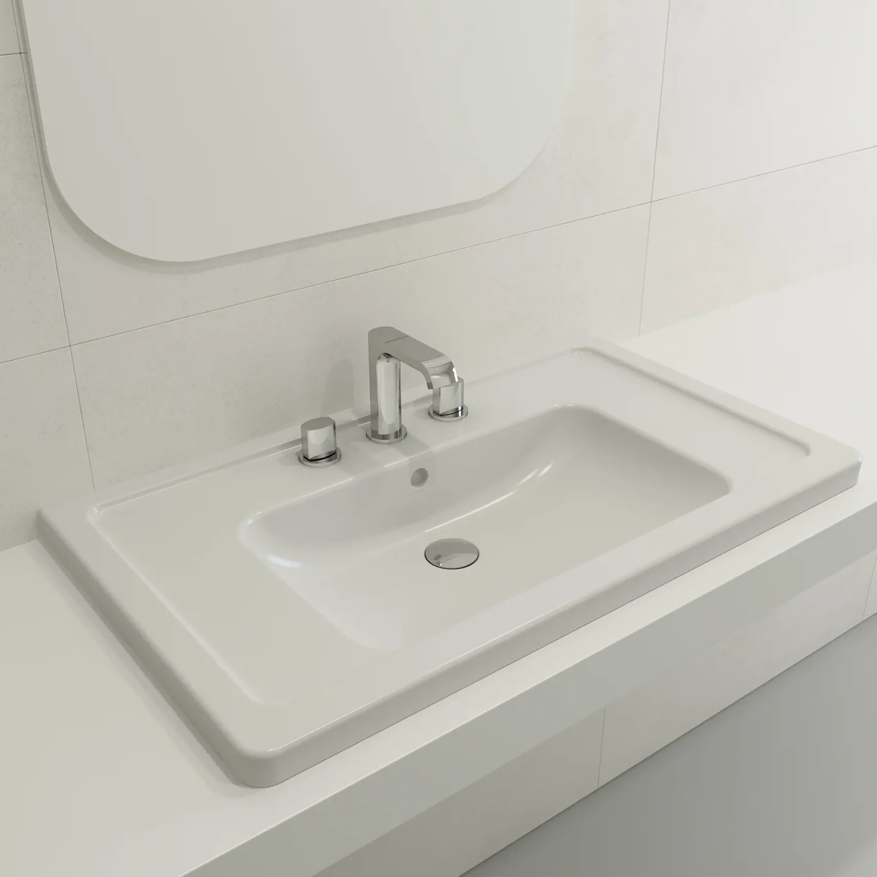 BOCCHI Taormina 34" Rectangle Wallmount Fireclay Bathroom Sink, Matte White, 3 Faucet Hole, 1008-002-0127