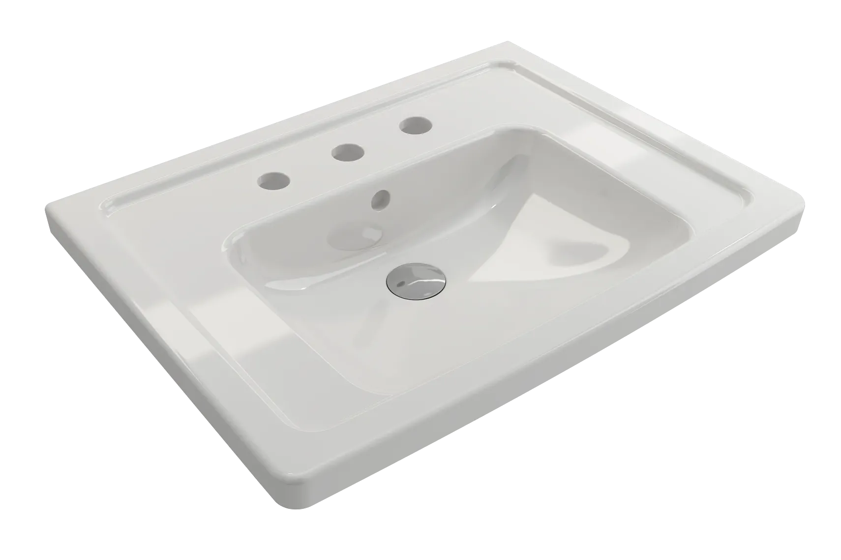 BOCCHI Taormina 26" Rectangle Wallmount Fireclay Bathroom Sink, White, 3 Faucet Hole, 1007-001-0127