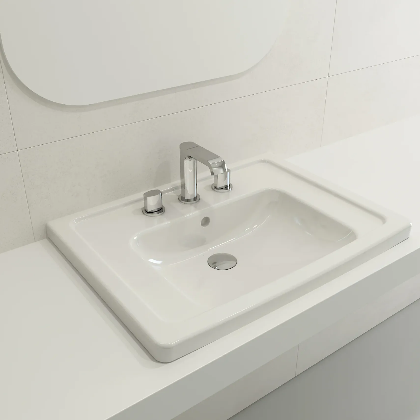 BOCCHI Taormina 26" Rectangle Wallmount Fireclay Bathroom Sink, White, 3 Faucet Hole, 1007-001-0127