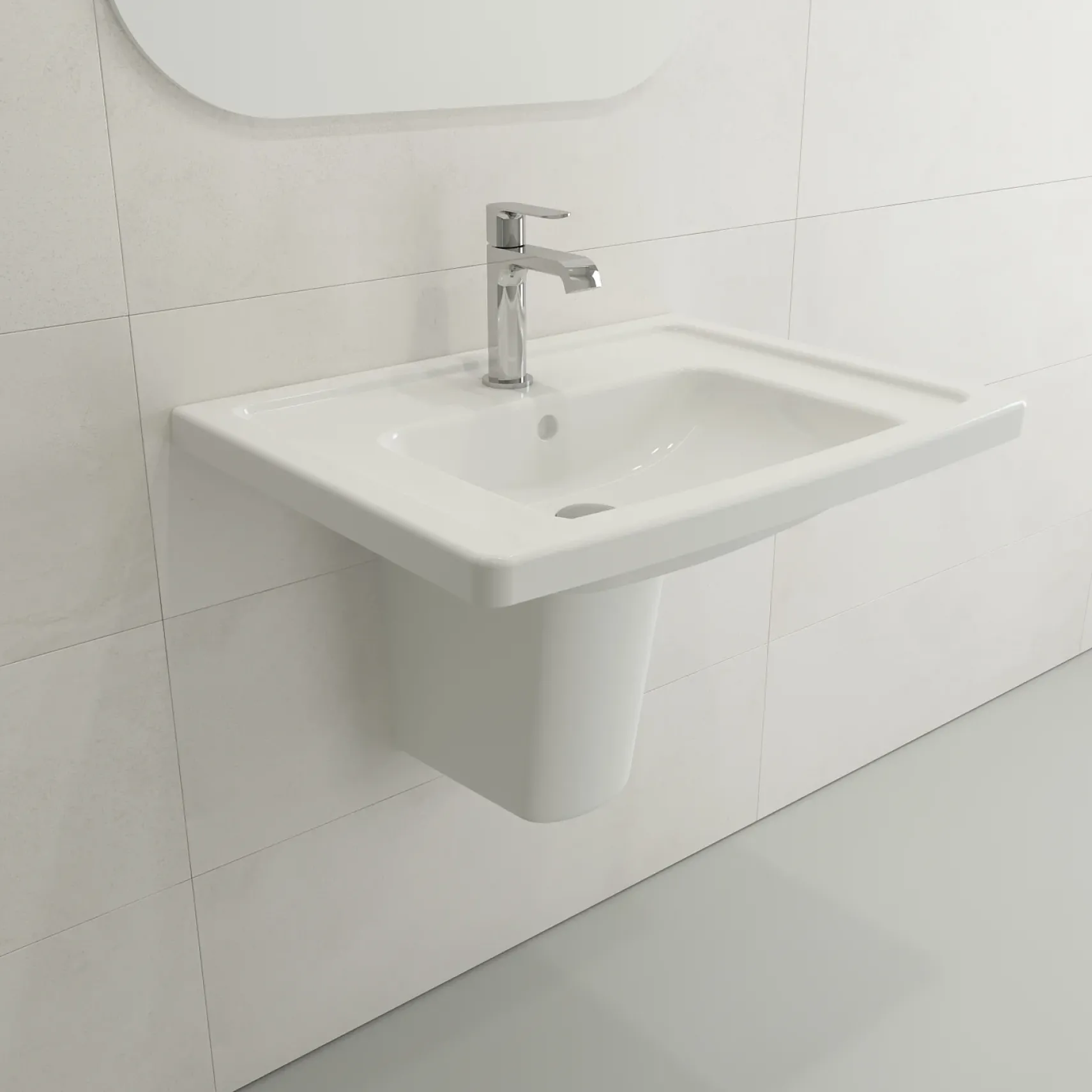 BOCCHI Taormina 26" Rectangle Wallmount Fireclay Bathroom Sink, White, Single Faucet Hole, 1007-001-0126