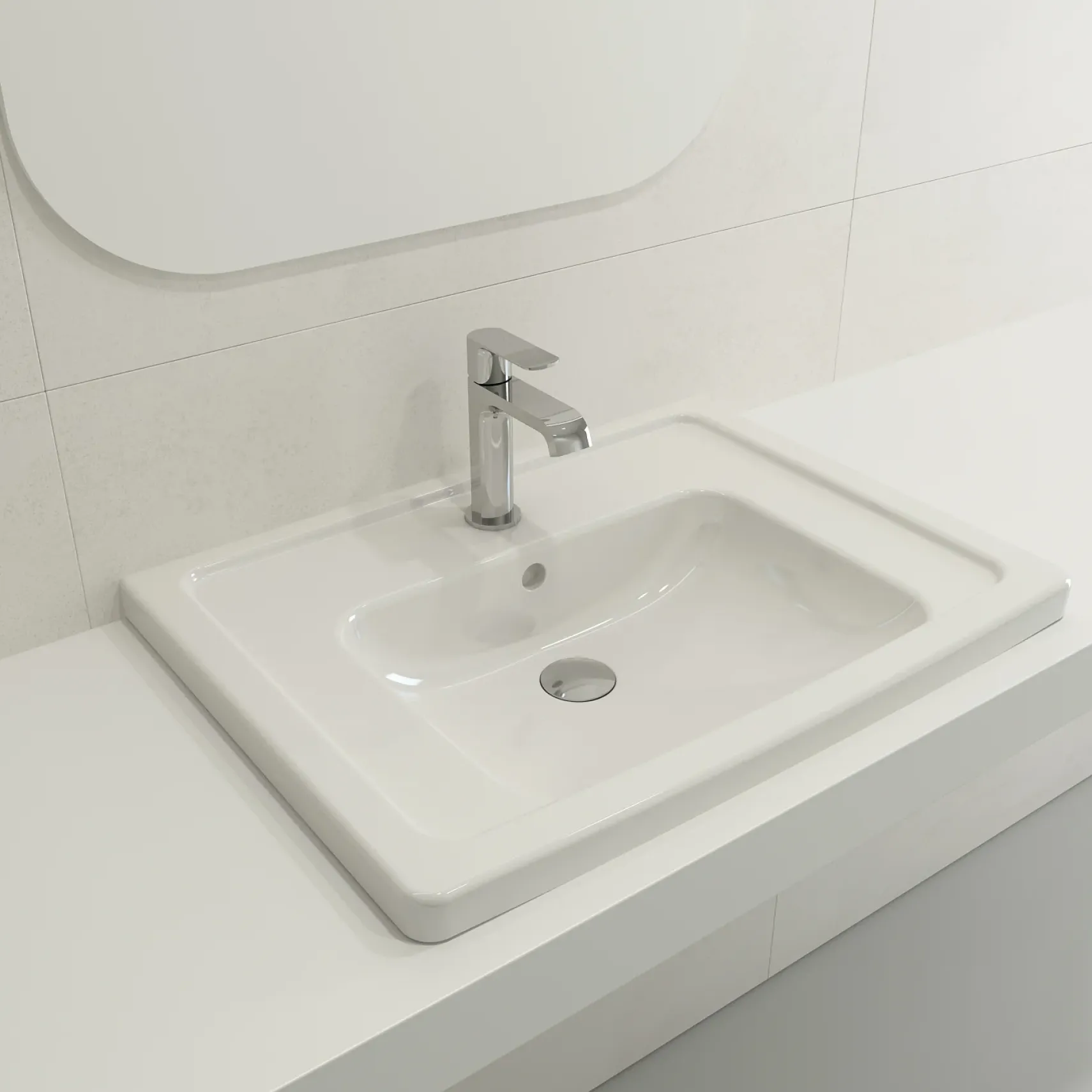 BOCCHI Taormina 26" Rectangle Wallmount Fireclay Bathroom Sink, White, Single Faucet Hole, 1007-001-0126
