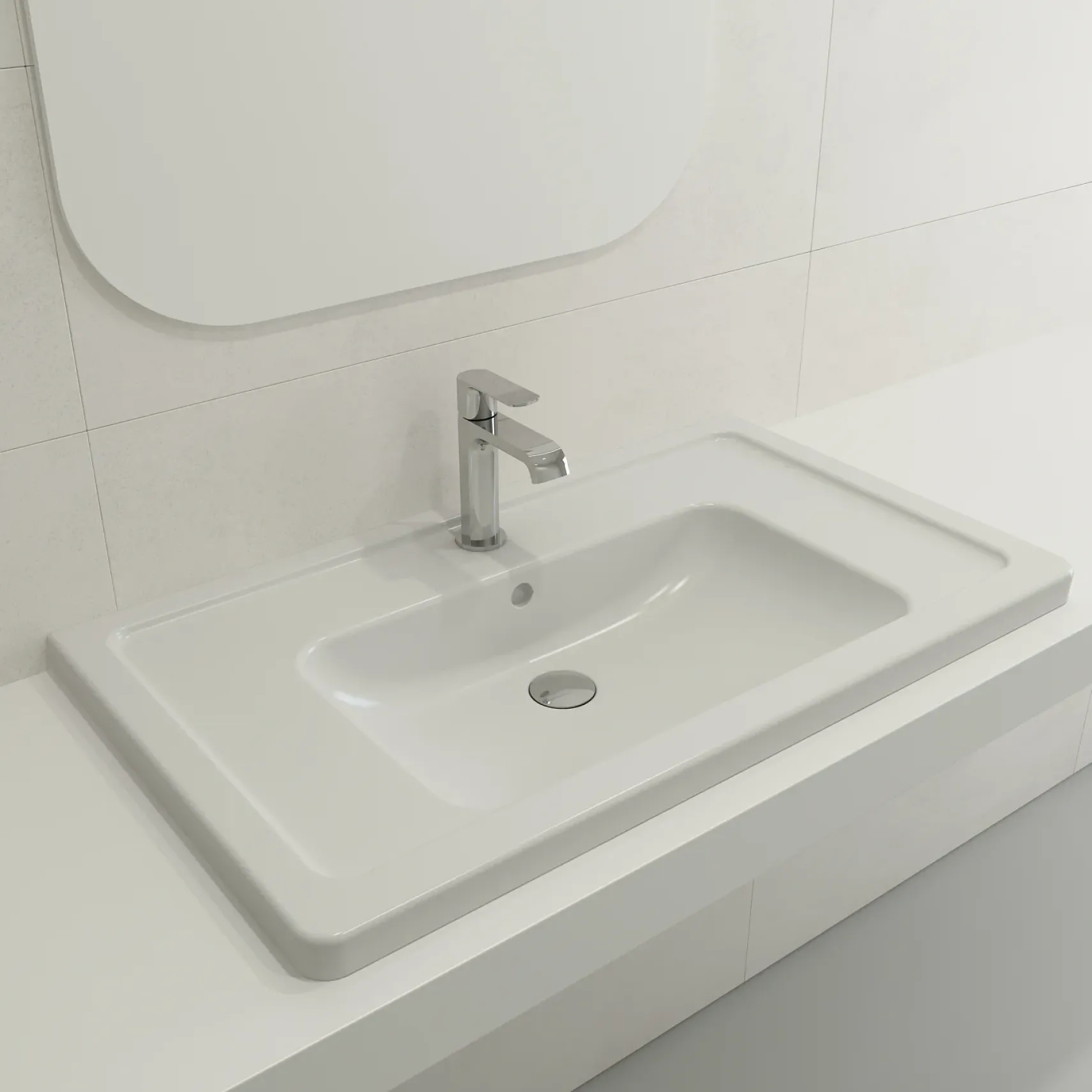 BOCCHI Taormina 34" Rectangle Wallmount Fireclay Bathroom Sink, Matte White, Single Faucet Hole, 1008-002-0126