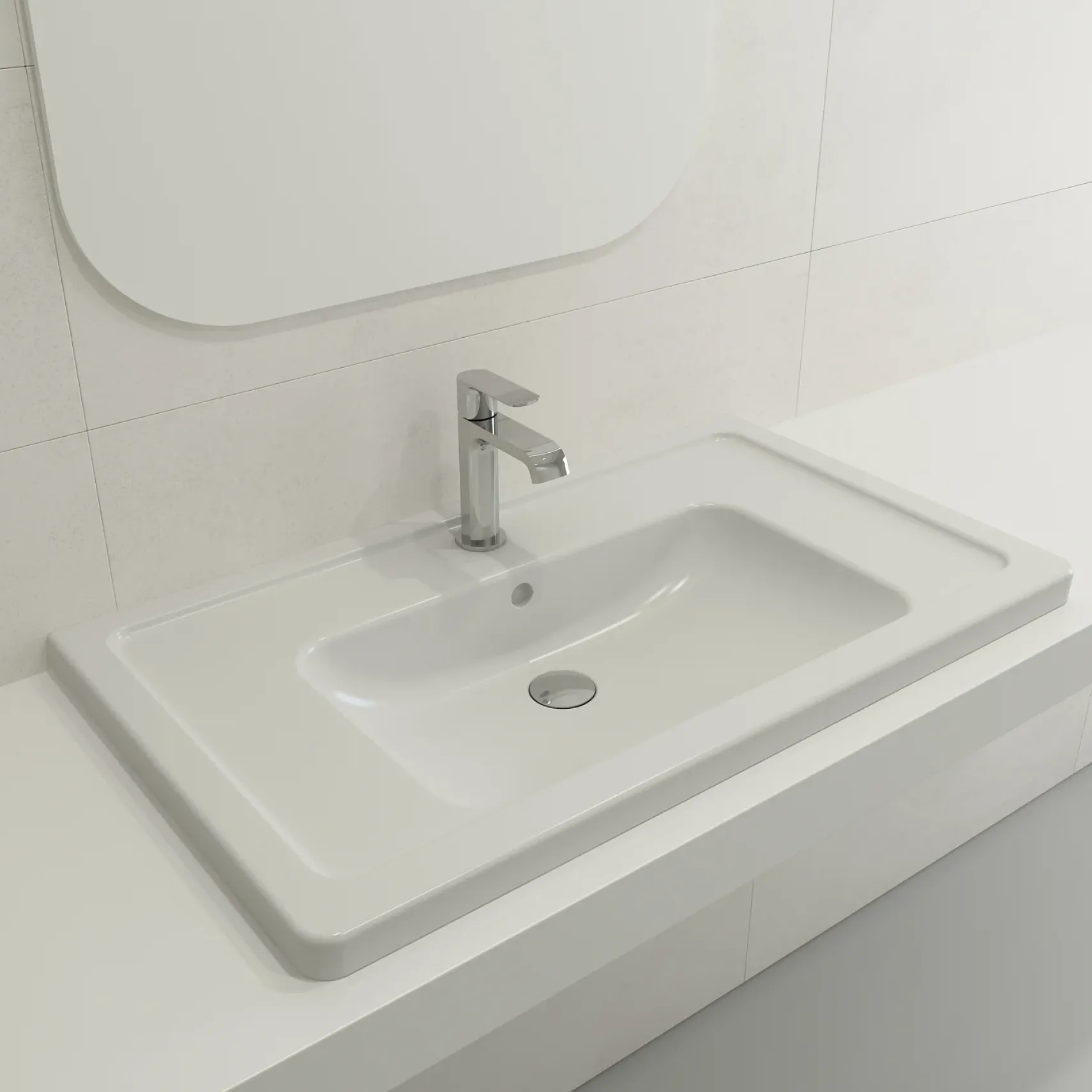 BOCCHI Taormina 34" Rectangle Wallmount Fireclay Bathroom Sink, Matte White, Single Faucet Hole, 1008-002-0126