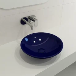 BOCCHI Venezia 16" Round Vessel Fireclay Bathroom Sink, Sapphire Blue, 1120-010-0125