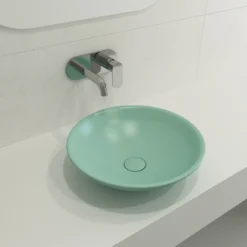 BOCCHI Venezia 16" Round Vessel Fireclay Bathroom Sink, Matte Mint Green, 1120-033-0125