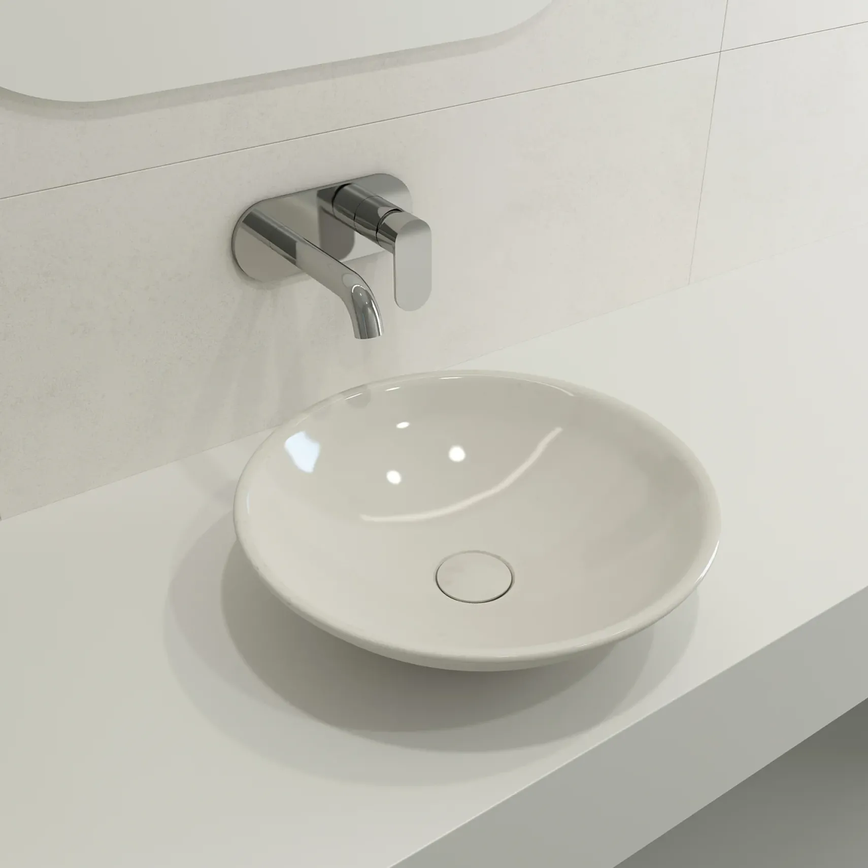 BOCCHI Venezia 16" Round Vessel Fireclay Bathroom Sink, Biscuit, 1120-014-0125