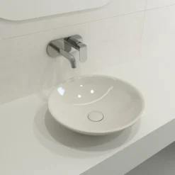 BOCCHI Venezia 16" Round Vessel Fireclay Bathroom Sink, Biscuit, 1120-014-0125