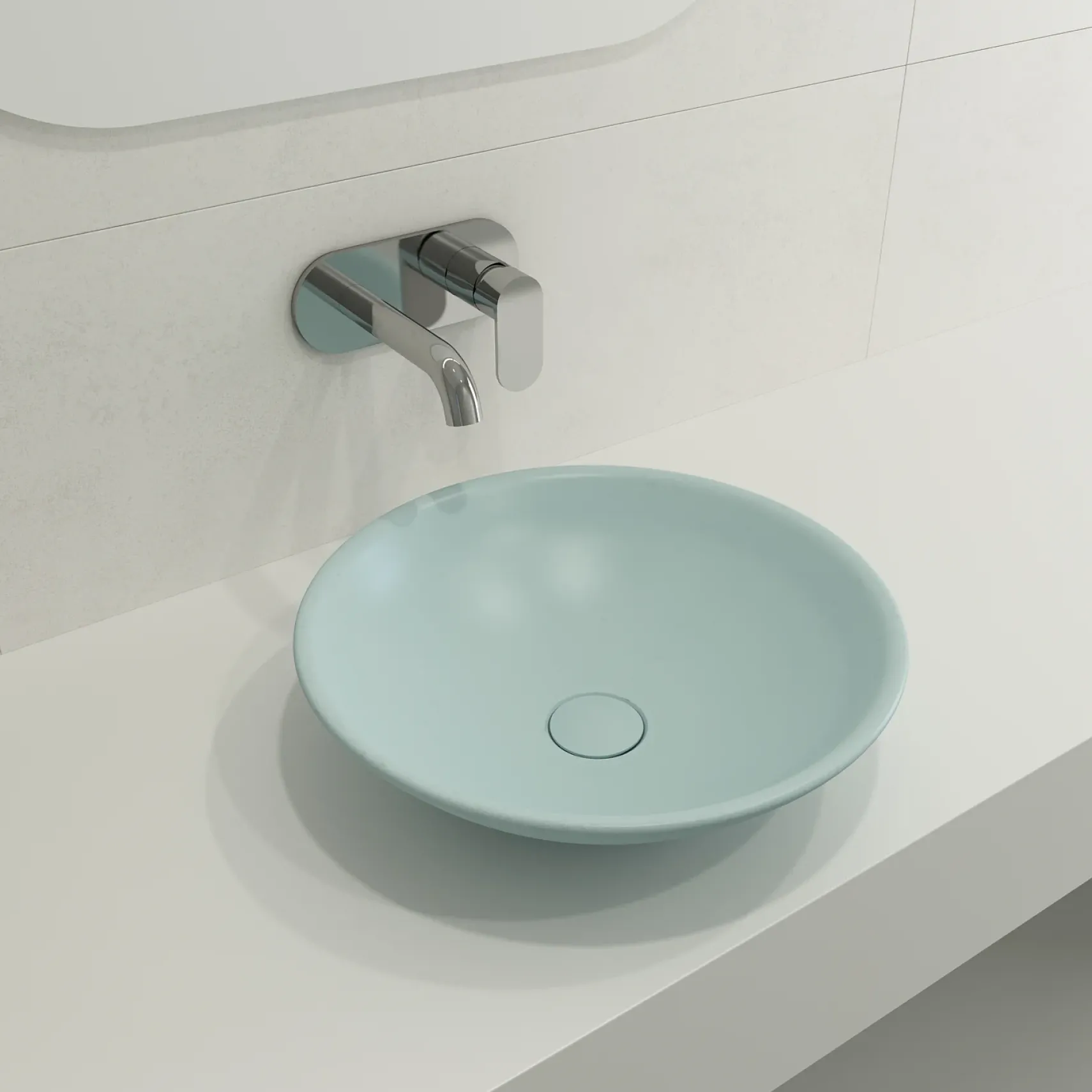 BOCCHI Venezia 16" Round Vessel Fireclay Bathroom Sink, Matte Ice Blue, 1120-029-0125