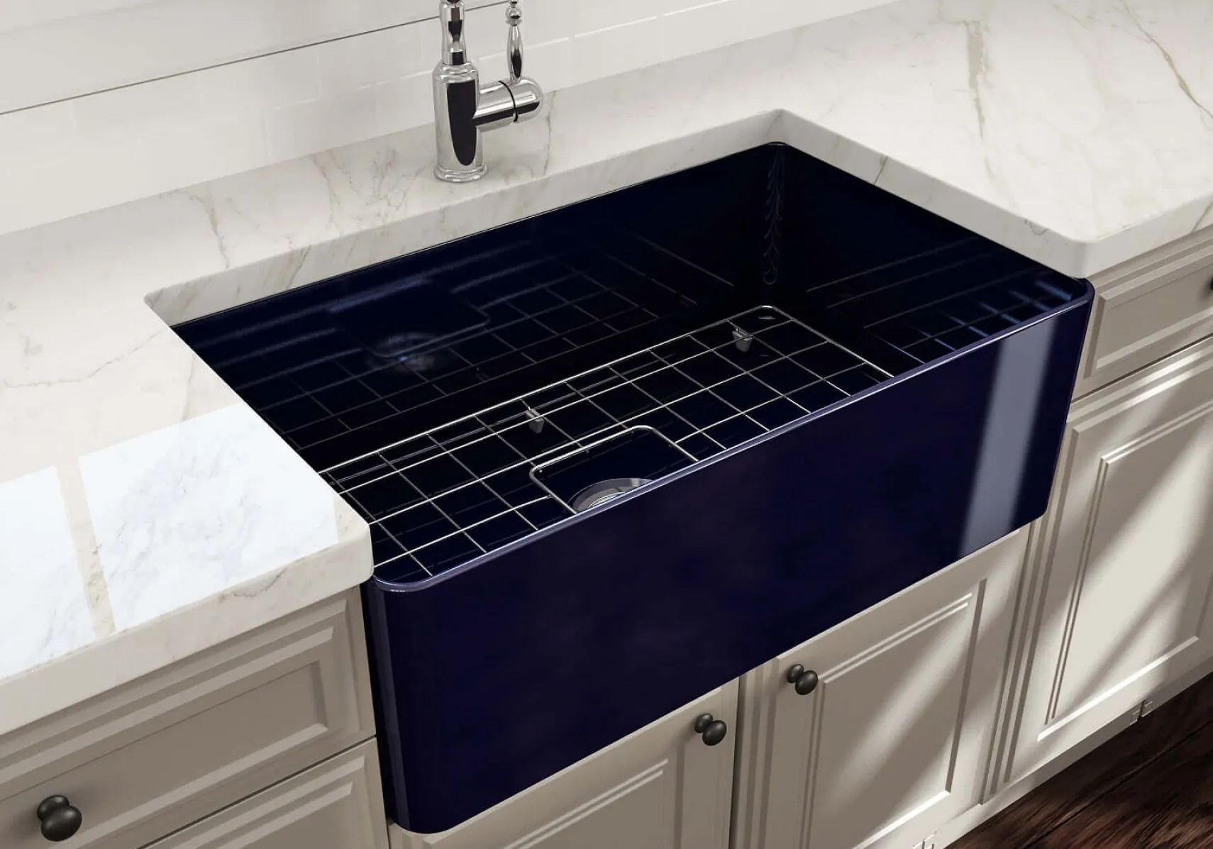 BOCCHI Aderci Ultra-Slim 30" Fireclay Farmhouse Sink, Sapphire Blue, 1481-010-0120